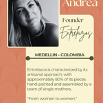 A title card of Andrea the founder of Entrelazos.