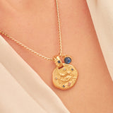 A 24k gold-plated necklace for Cancer  zodiac pendant, accompanied by a natural stone charm.