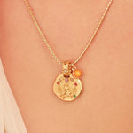 A 24k gold-plated necklace for Virgo  zodiac pendant, accompanied by a natural stone charm.