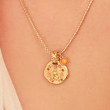 A 24k gold-plated necklace for Virgo  zodiac pendant, accompanied by a natural stone charm.