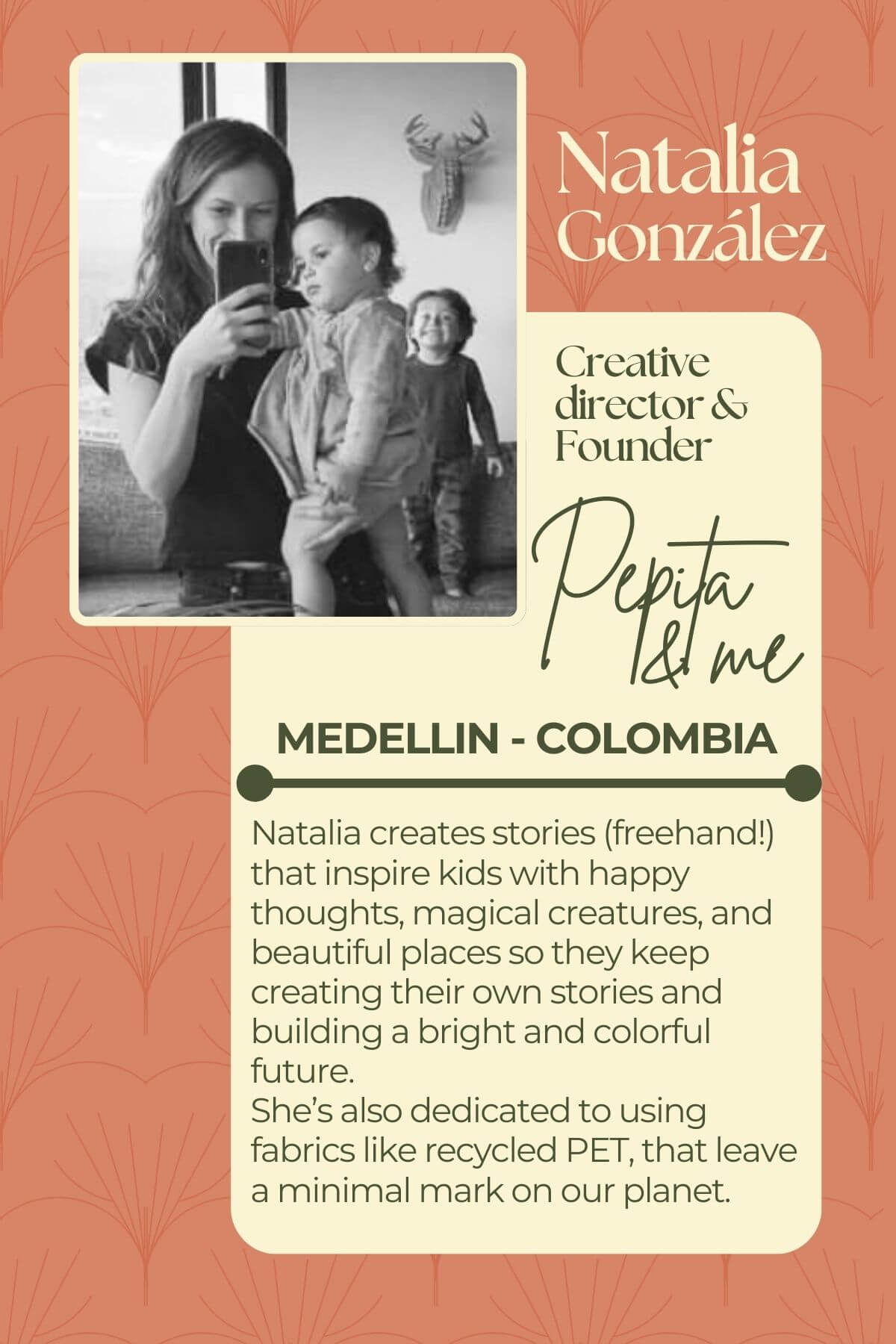 A title card for the brand Natalia Gonzalez the founder and creative director of Pepita&Me.