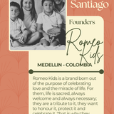 A title card for Luisa and Santiago the founders of Romeo Kids.