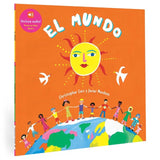 Cover of the children's book 'El Mundo' featuring a colorful illustration of a sun, children, and birds on a bright orange background.