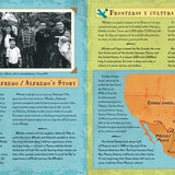 A page from the book 'La Frontera - El Viaje con Papa' featuring the true story that inspired the book.