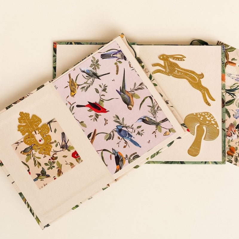 Close-up of mushroom bookmarks.