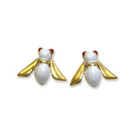 White Bee Earrings on a white background