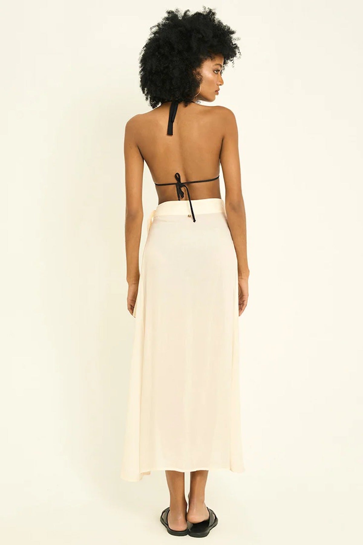 Classic Wrap Skirt with Hidden Button and Side Tie Strap - EVAMAIA