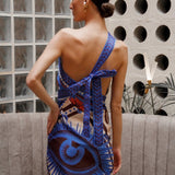 Back of Women modeling lavender nazar wrap dress