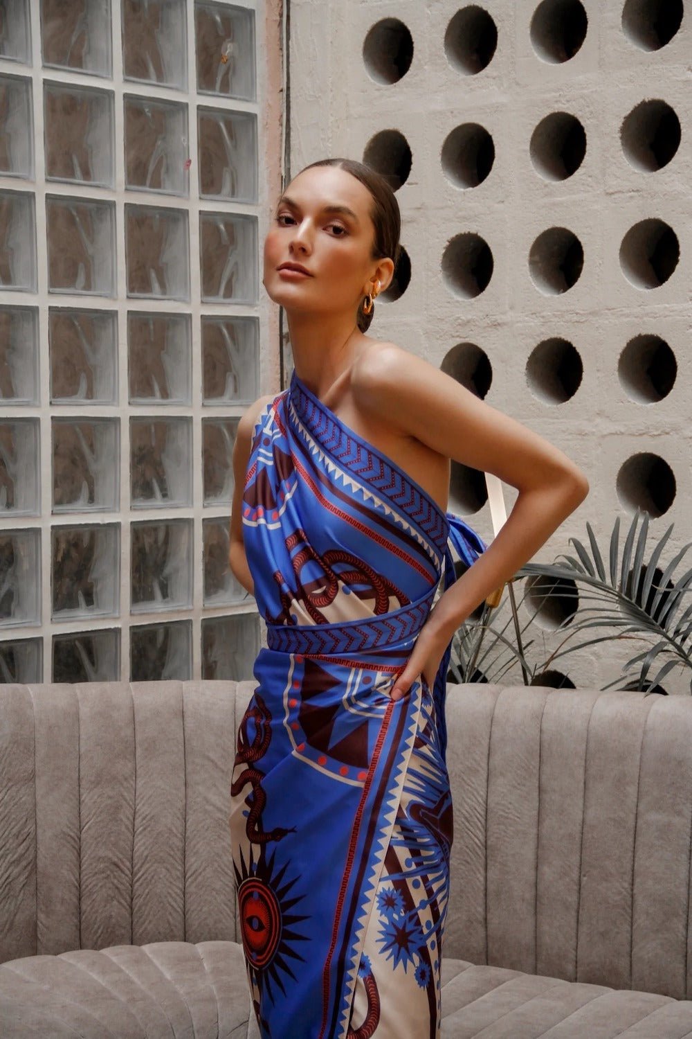 Women modeling lavender nazar wrap dress
