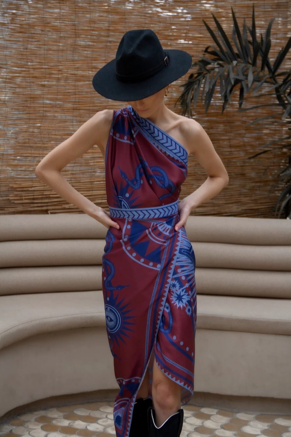 Women modeling lavendar nazar wrap dress