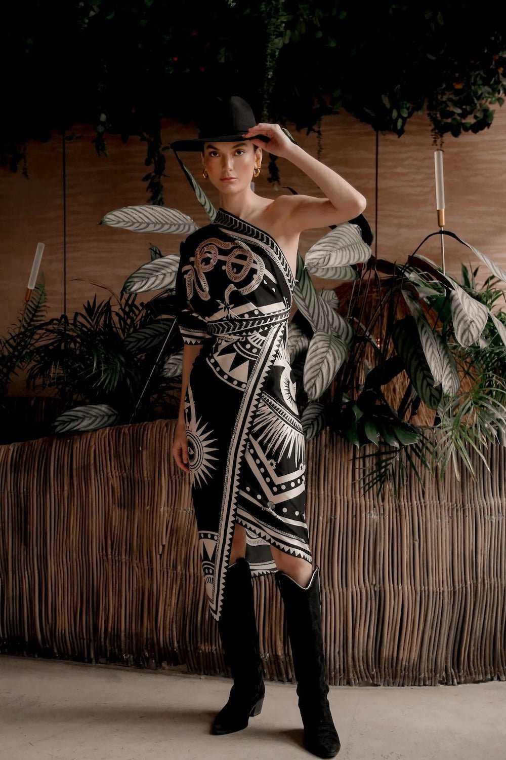 Women modeling black nazar wrap dress
