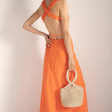 Orange Cut Out Dress with Back Strap Detail - EVAMAIA