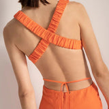 Orange Cut Out Dress with Back Strap Detail - EVAMAIA
