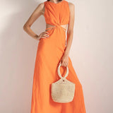 Orange Cut Out Dress with Back Strap Detail - EVAMAIA