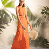 Orange Cut Out Dress with Back Strap Detail - EVAMAIA