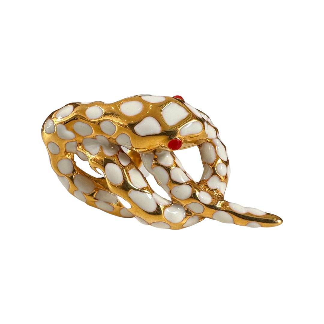 White "Serpiente" Snake Ring on white background