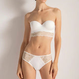 White Bikini Cut Panty with Two-Tone Lace Detail - EVAMAIA