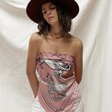 Model wearing the Zodiac Scarf for Libra as a Classic Bandana Top.