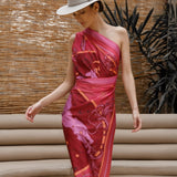 Woman modeling Fire Zodiac Wrap Dress