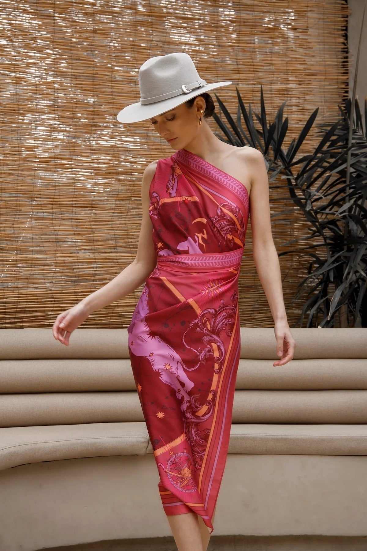 Woman modeling Fire Zodiac Wrap Dress