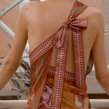 Close up of back of Earth Zodiac Wrap Dress