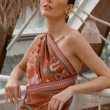 Close up of Earth Zodiac Wrap Dress