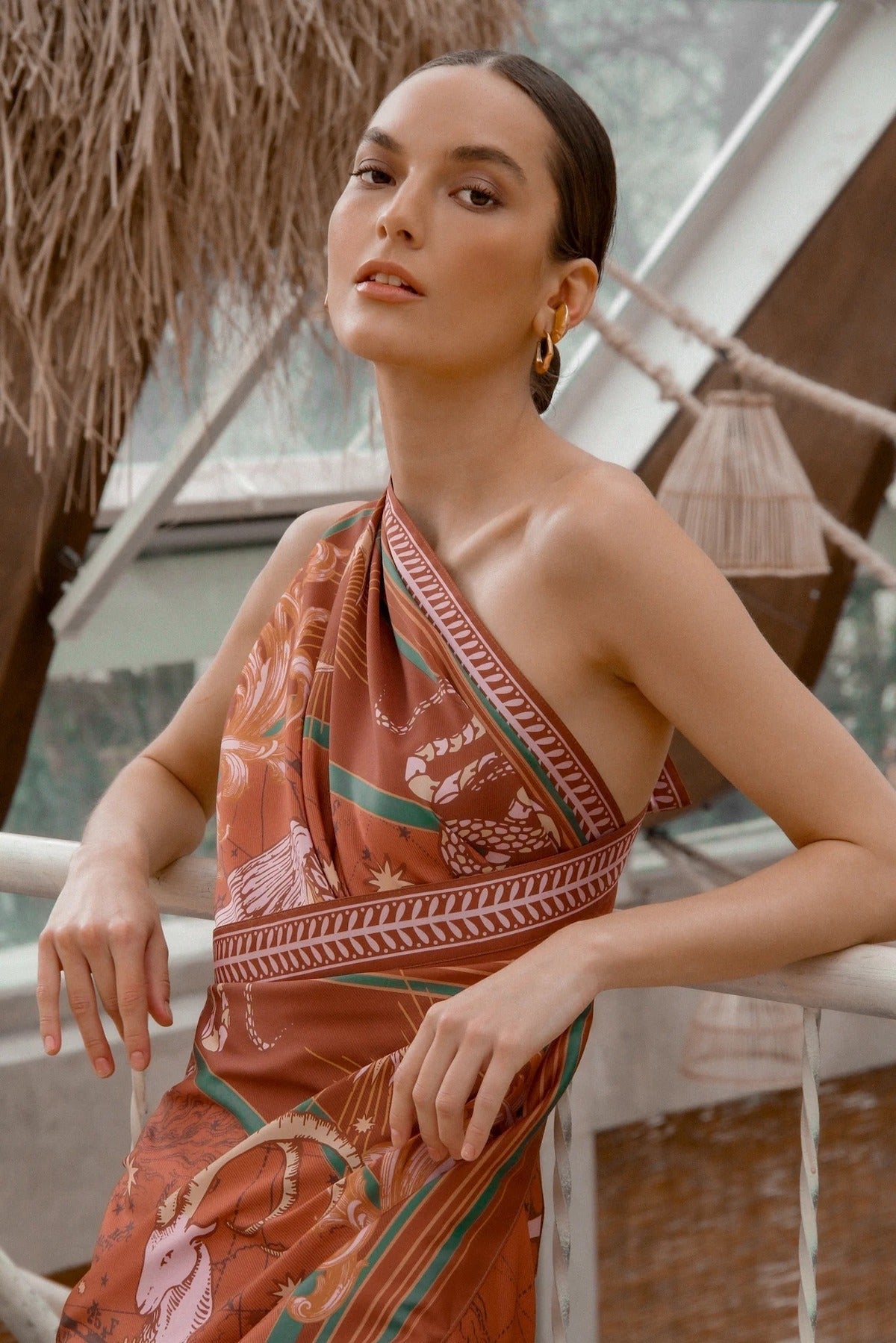 Close up of Earth Zodiac Wrap Dress