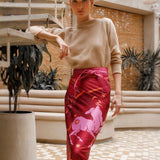 Model wearing Fire Zodiac Wrap Dress with crewneck