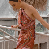 Side view of Earth Zodiac Wrap Dress