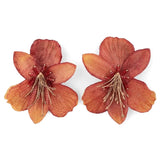 Pair of red flower-shaped earrings on a white background