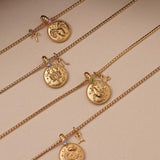24k Gold Plated Zodiac Sign Necklace with Natural Stone Charm
