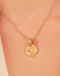 A 24k gold-plated necklace for Capricorn  zodiac pendant, accompanied by a natural stone charm.