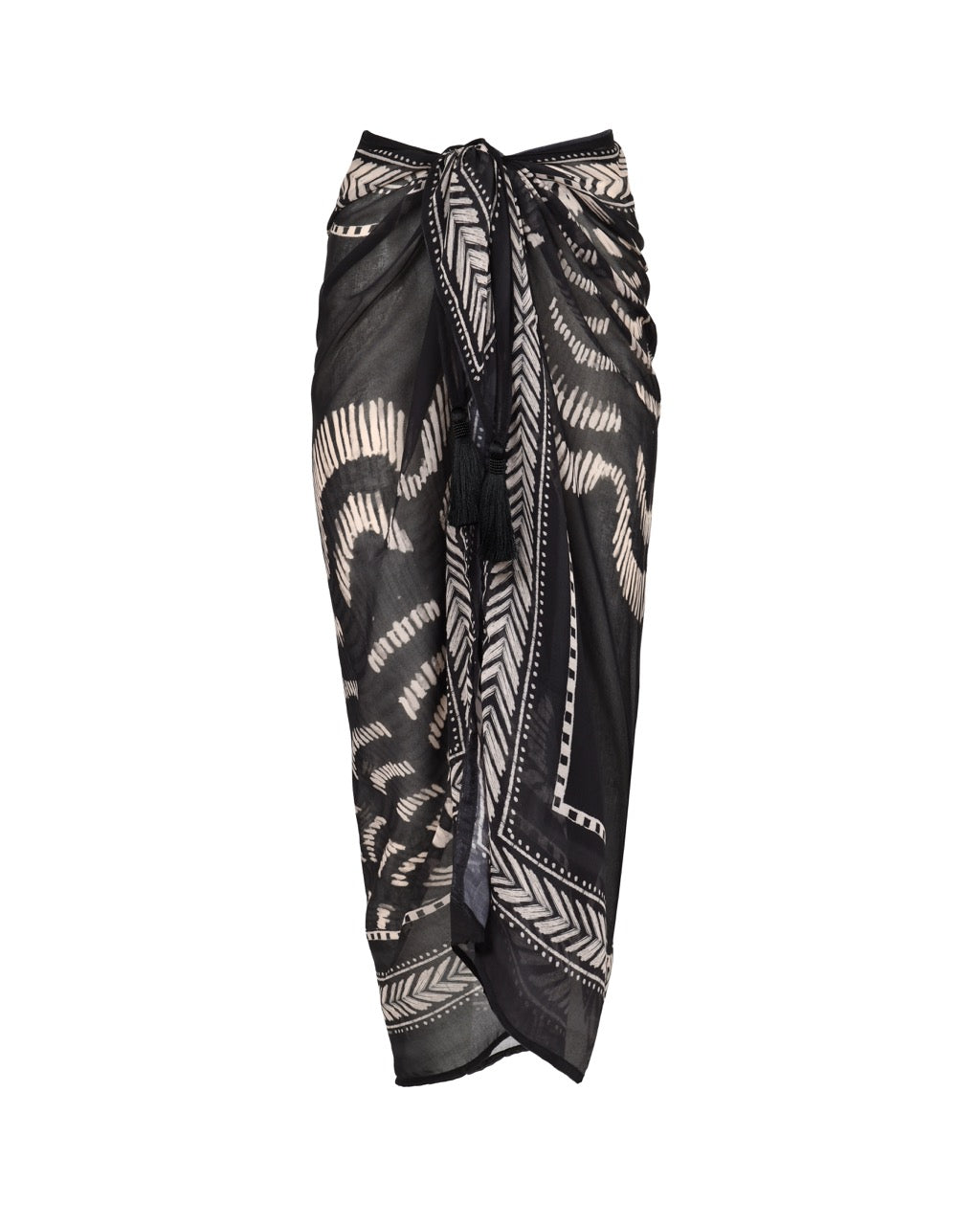 Black and white patterned scarf on a white background.