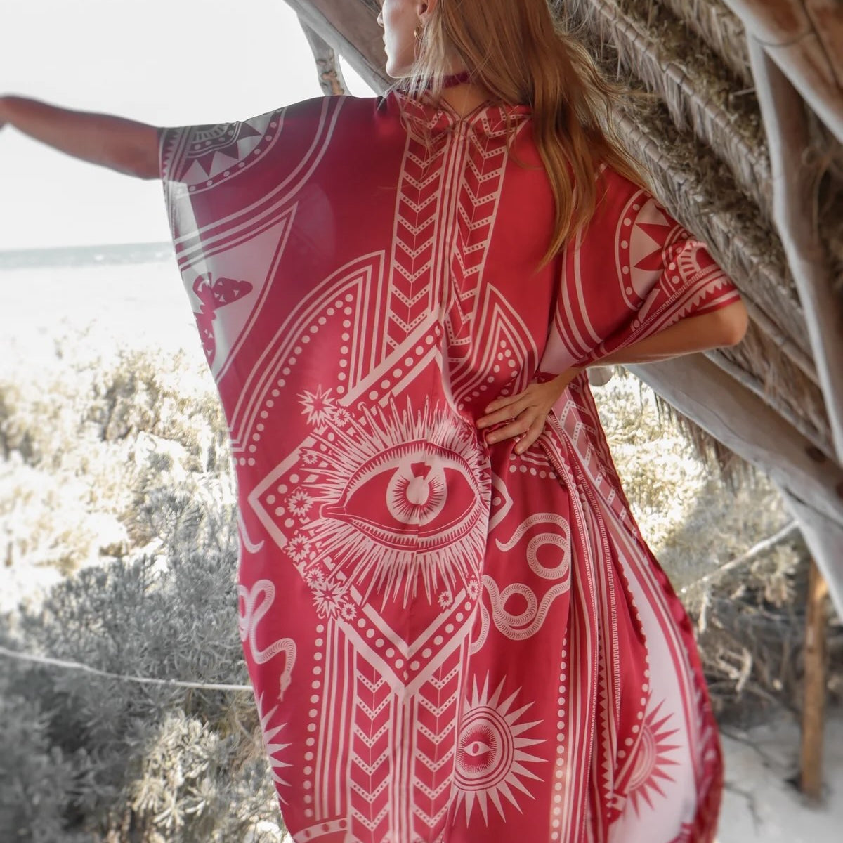 Kimono Nazar by PLISSÉ, black and cream printed kimono made in Colombia. Available at EVAMAIA in Studio City, Los Angeles.