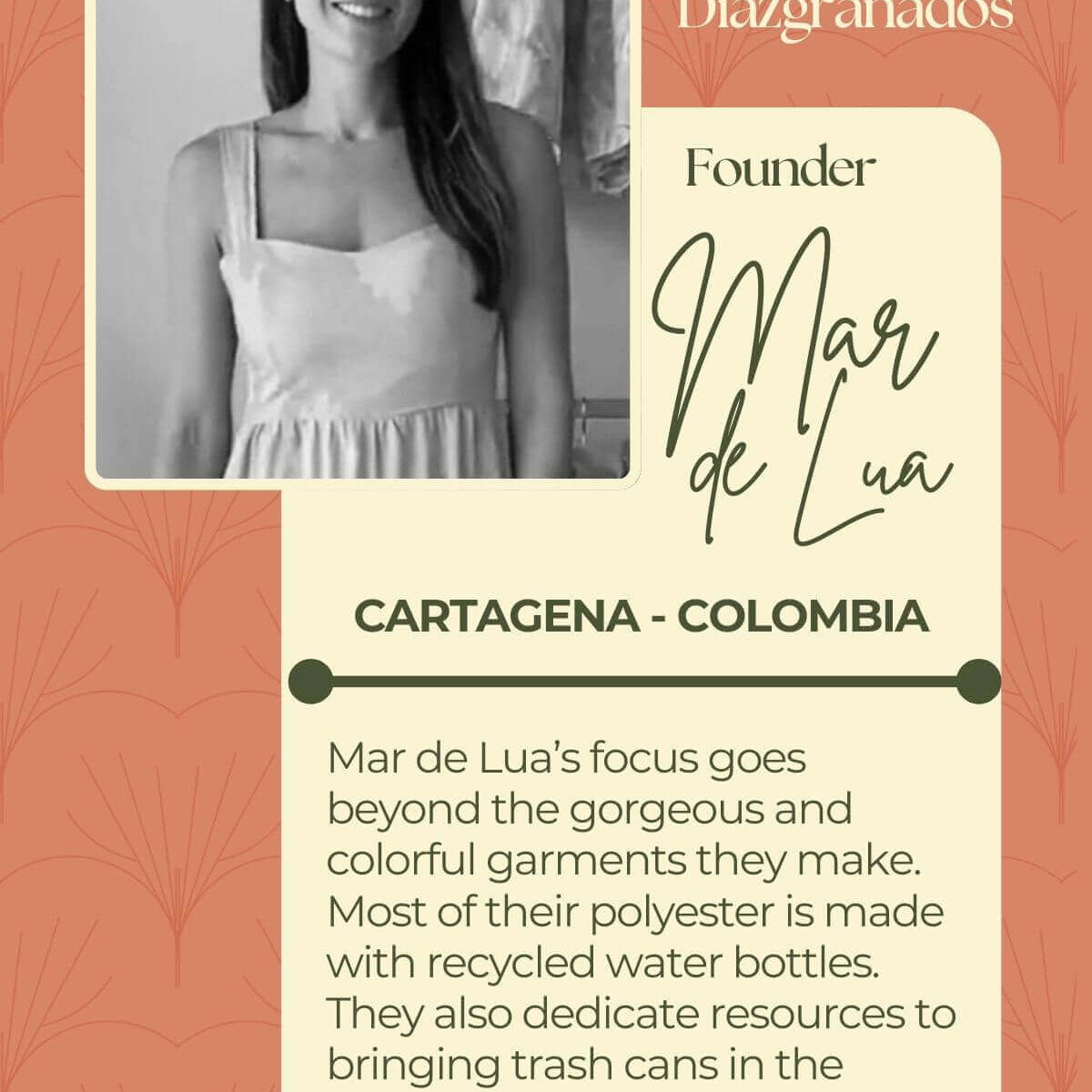 A text card about the Carolina Diazgranados the founder of Mar De Lua Swimwear.