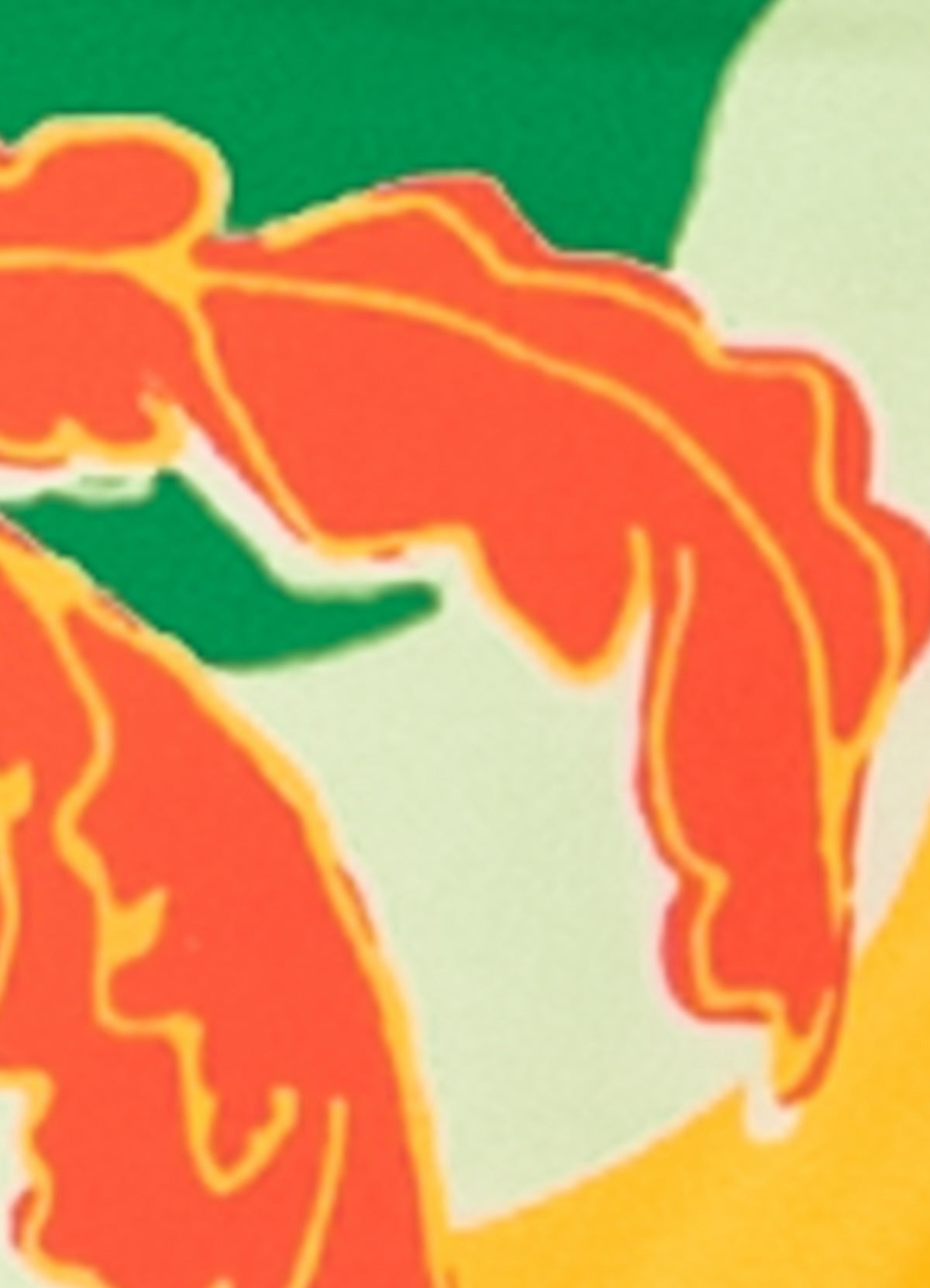 Close-up of a colorful abstract design with red, green, and yellow hues.