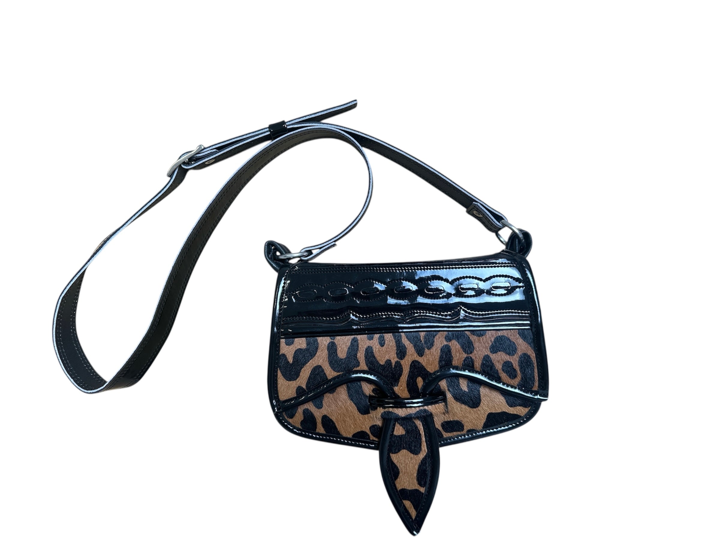 Animal print leather carriel crossbody purse. 