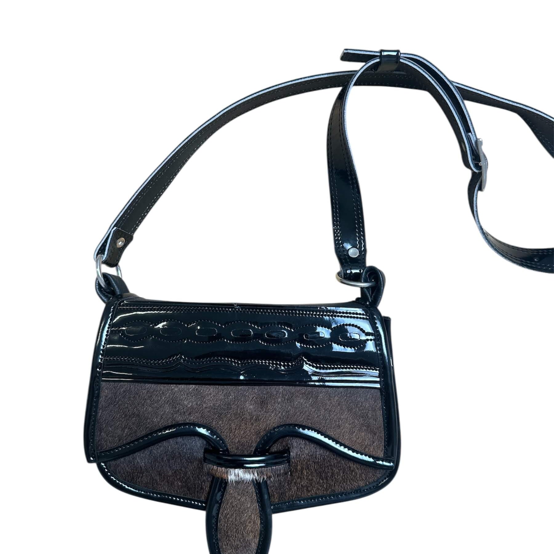 Animal print leather carriell crossbody purse. 