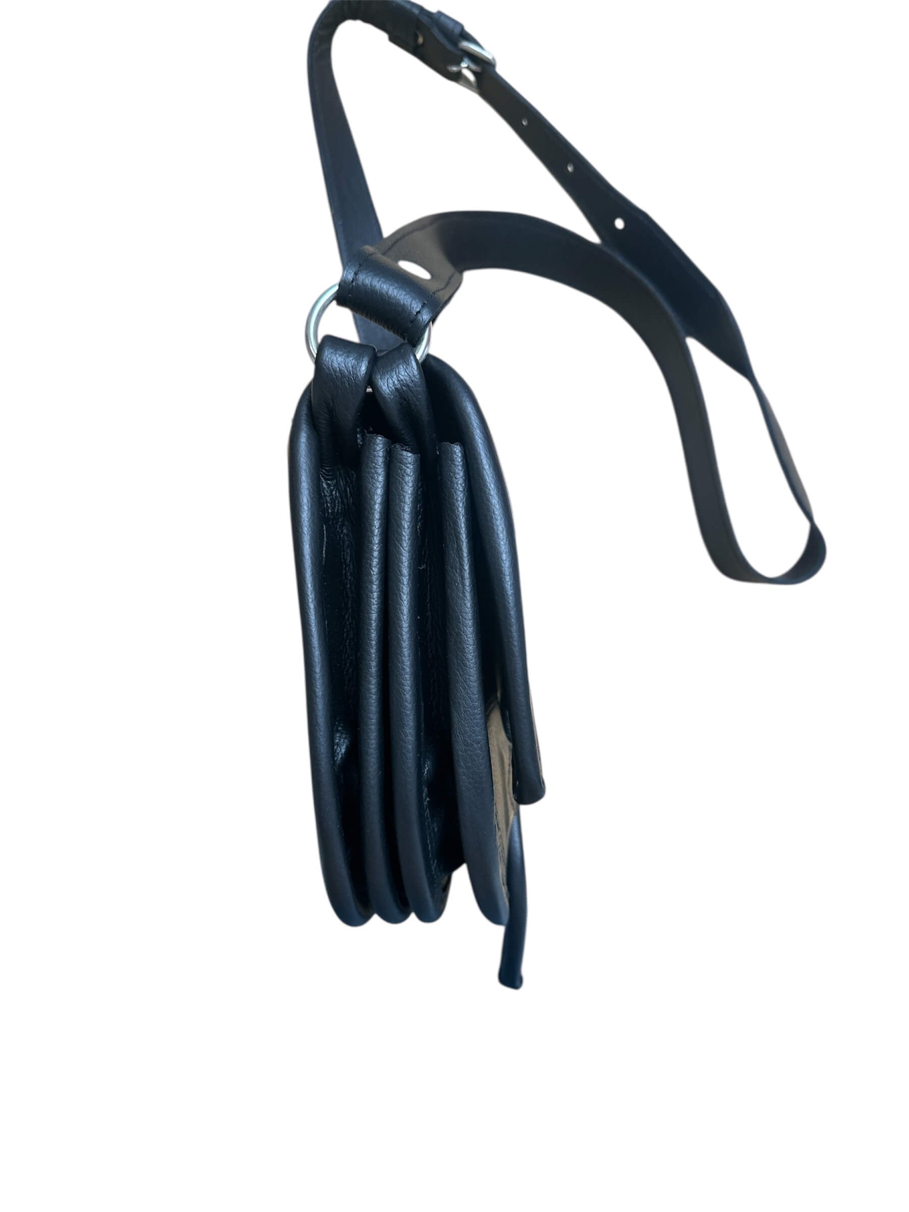 Black leather carriell crossbody bag.