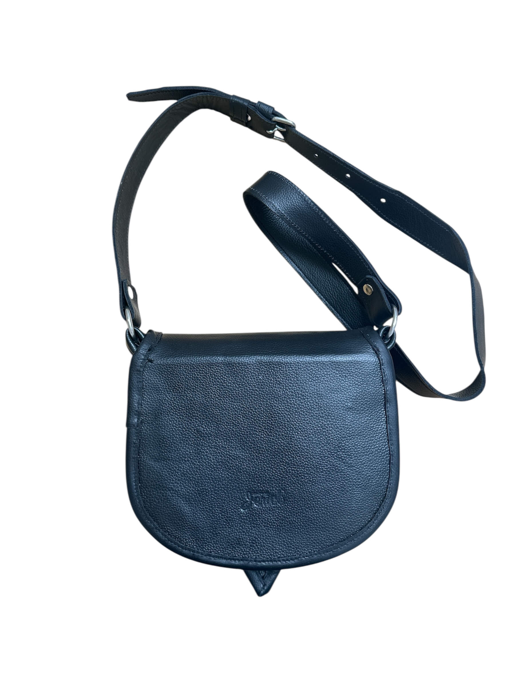 Black leather carriell crossbody bag.
