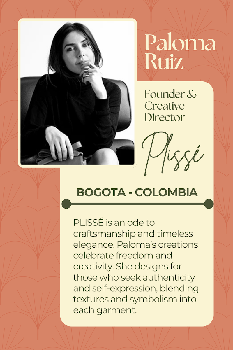 Plisse brand card - information about the brand and the designer. 