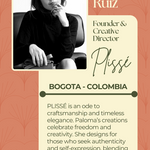 Plisse brand card - information about the brand and the designer. 