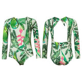 Sun Long Sleeve One Piece for Girls with Green Parrot Print