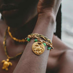 Refugio de Sol bracelet set with fossil jade and cat's eye stones, handmade in Colombia