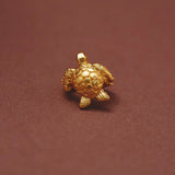 Gold turtle pendant on a brown background
