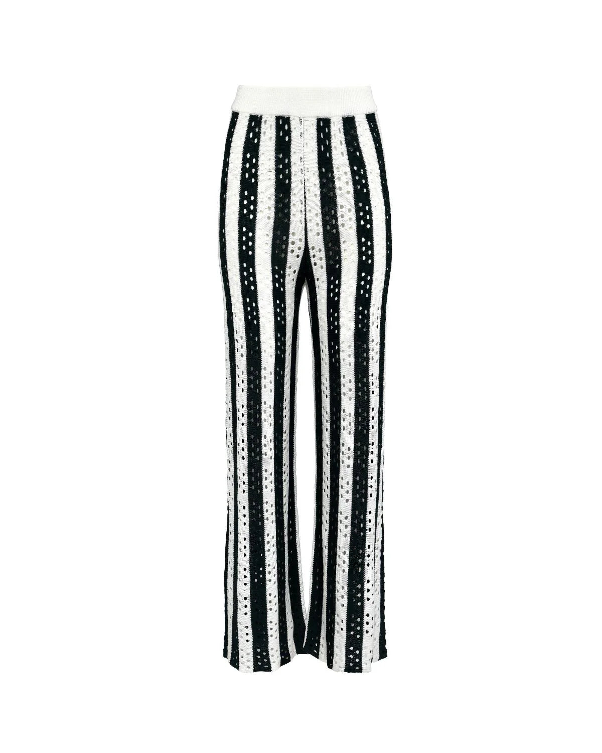 Black and white striped pants on a white background.