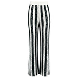 Black and white striped pants on a white background.