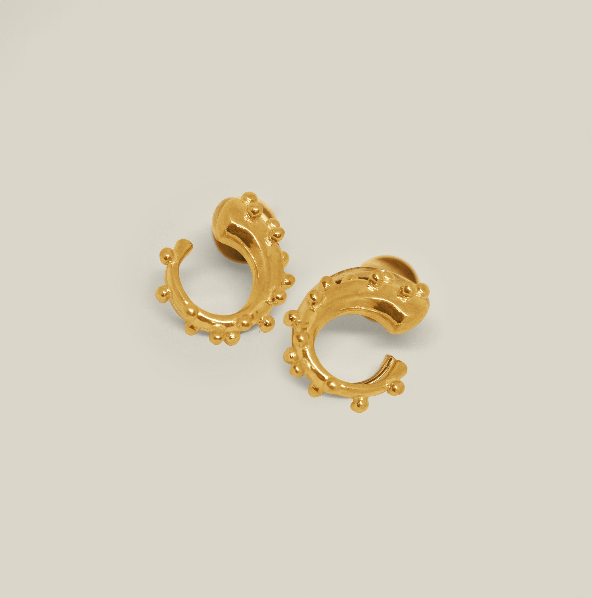 Gold vermeil mini hoops with sphere trim, handcrafted in Bogotá, Colombia