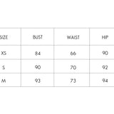 Vorn Design size chart for bust, waist, and hip measurements in centimeters.