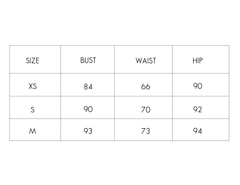 Vorn Design size chart for bust, waist, and hip measurements in centimeters.